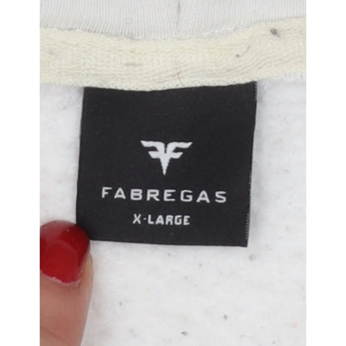 Fabregas Men White XL Pullover Fleece Hoodie Logo Pocket