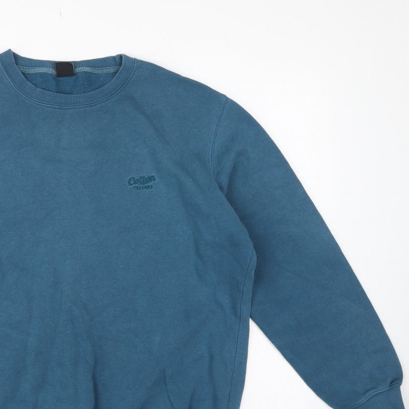 Cotton Traders Men’s Blue L Crew Neck Logo Fleece Sweatshirt Pullover