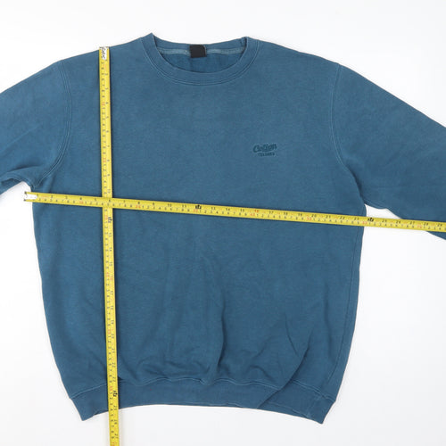 Cotton Traders Men’s Blue L Crew Neck Logo Fleece Sweatshirt Pullover