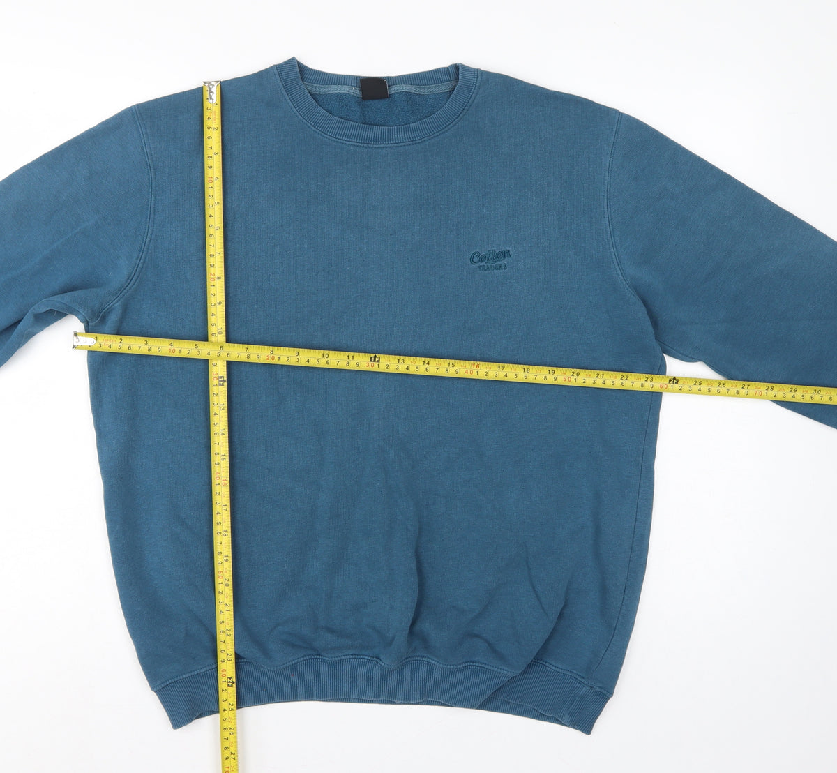 Cotton Traders Men’s Blue L Crew Neck Logo Fleece Sweatshirt Pullover