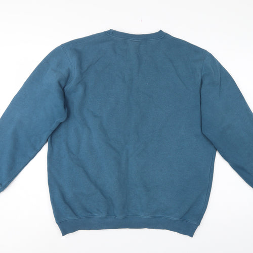 Cotton Traders Men’s Blue L Crew Neck Logo Fleece Sweatshirt Pullover