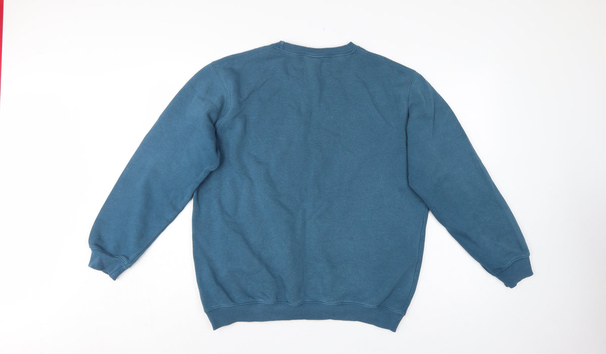 Cotton Traders Men’s Blue L Crew Neck Logo Fleece Sweatshirt Pullover