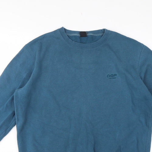 Cotton Traders Men’s Blue L Crew Neck Logo Fleece Sweatshirt Pullover