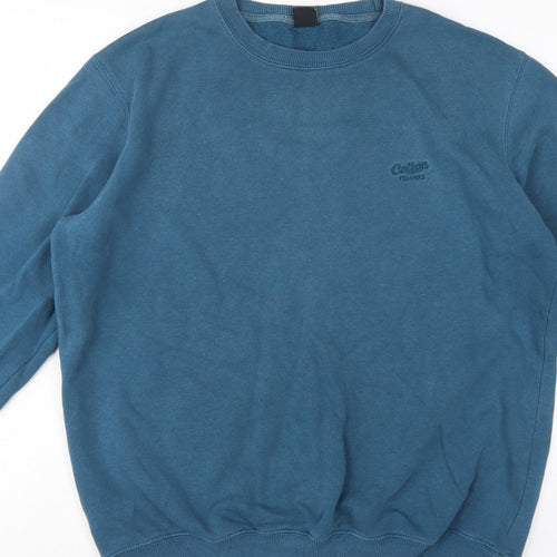 Cotton Traders Men’s Blue L Crew Neck Logo Fleece Sweatshirt Pullover