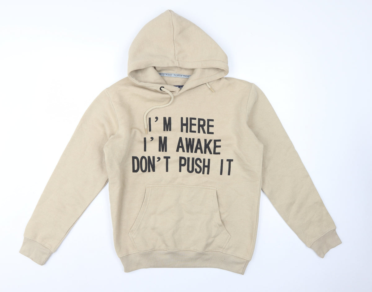 Back view of North West Women's Beige M Pullover Hoodie Slogan Graphic Fleece