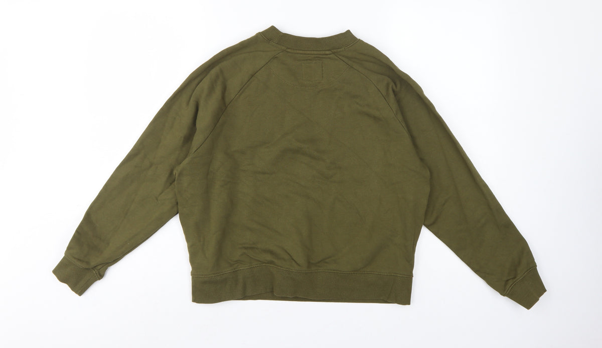 Brand and care label for Idioma Women Green XS Organic Cotton Pullover Sweatshirt Pocket Logo