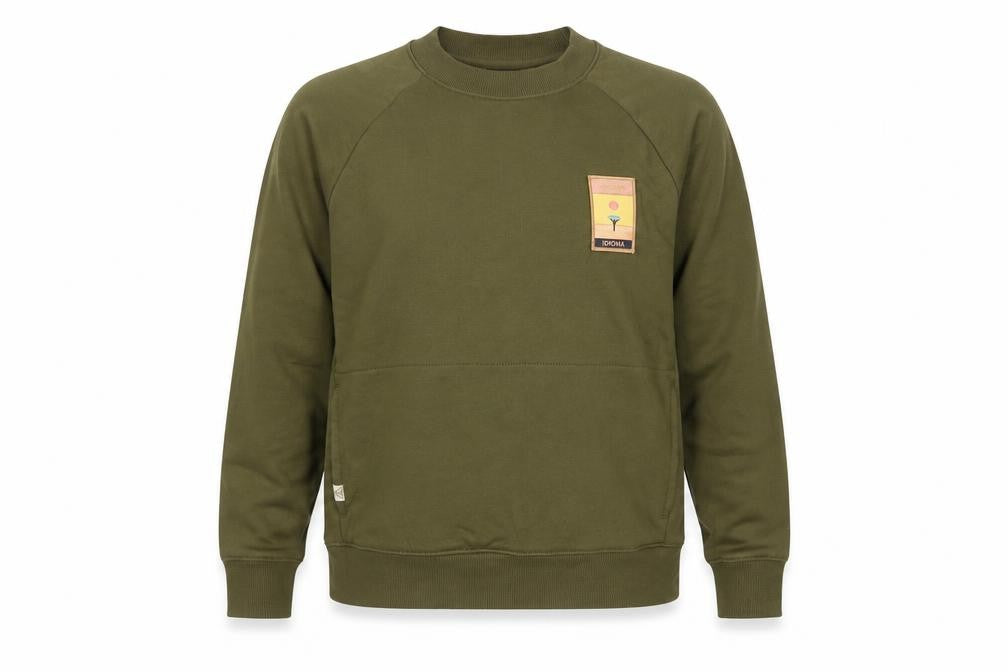Front view of Idioma Women Green XS Organic Cotton Pullover Sweatshirt Pocket Logo