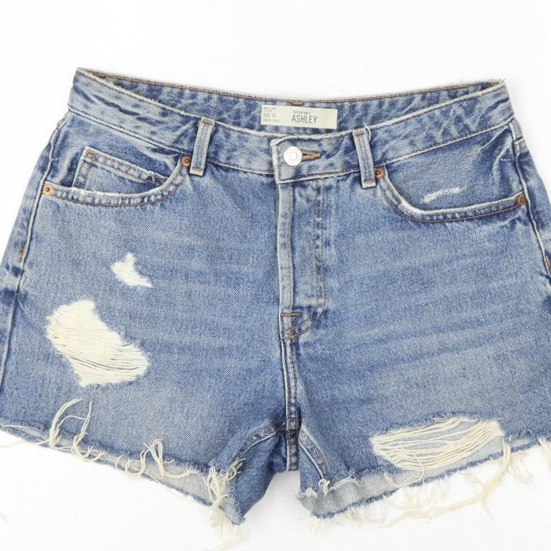 Topshop Moto Ashley Women’s Blue UK 10 Mom Distressed Denim Shorts