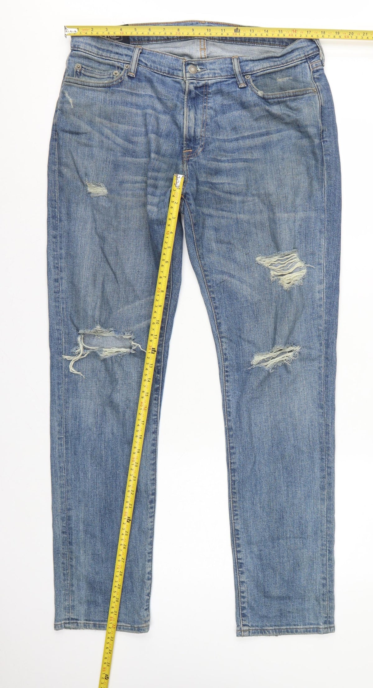 Abercrombie & Fitch Men Blue W34 L32 Rustin Athletic Slim Distressed Jeans