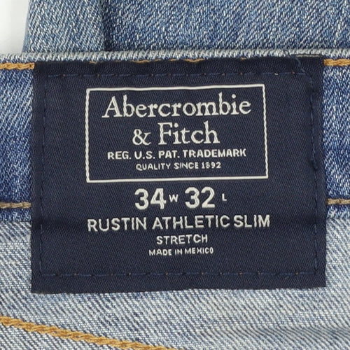 Abercrombie & Fitch Men Blue W34 L32 Rustin Athletic Slim Distressed Jeans