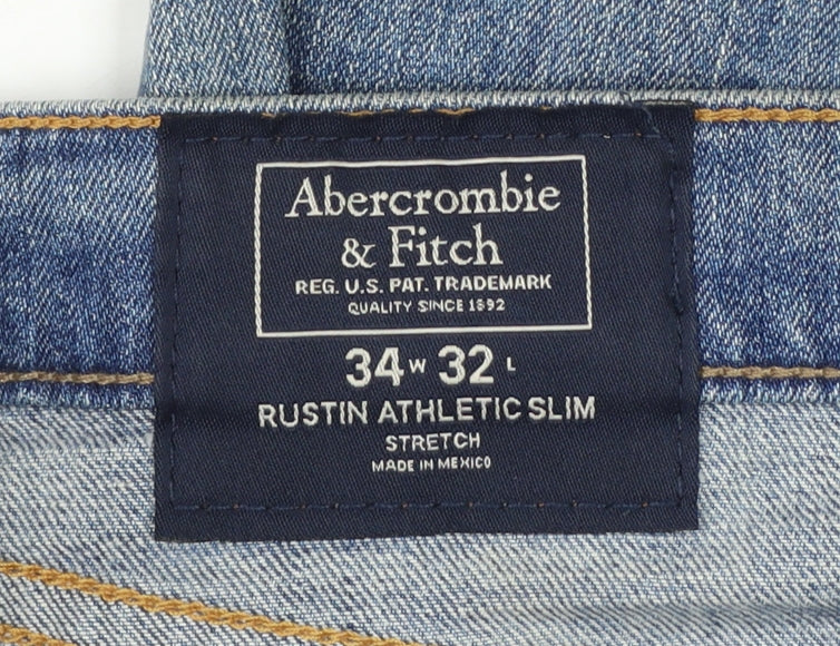 Abercrombie & Fitch Men Blue W34 L32 Rustin Athletic Slim Distressed Jeans