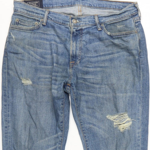 Abercrombie & Fitch Men Blue W34 L32 Rustin Athletic Slim Distressed Jeans