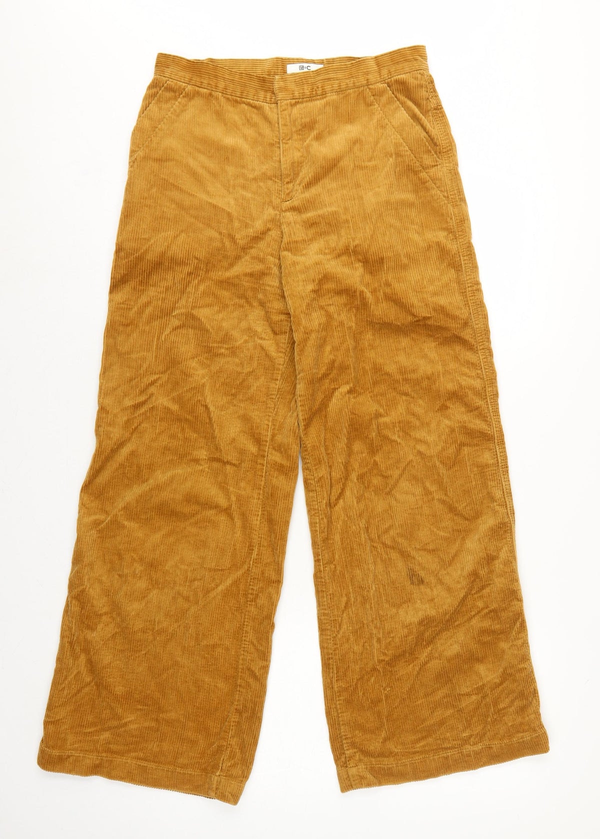 Uniqlo Women Brown UK 8 Wide-Leg Corduroy High Rise Trousers