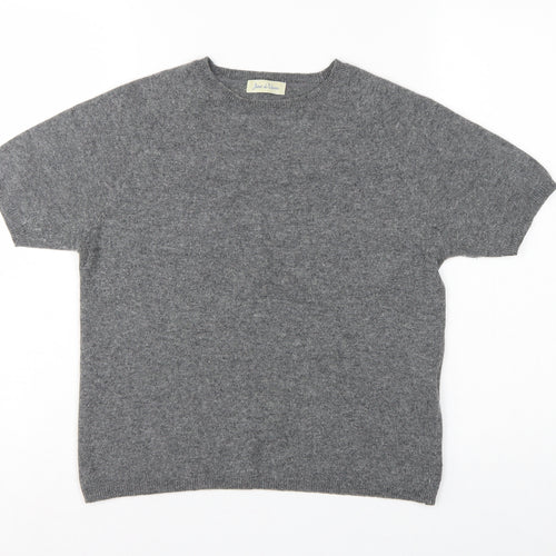 Joie de Vivre Women's Grey M Cashmere Wool Short Sleeve Jumper Knit