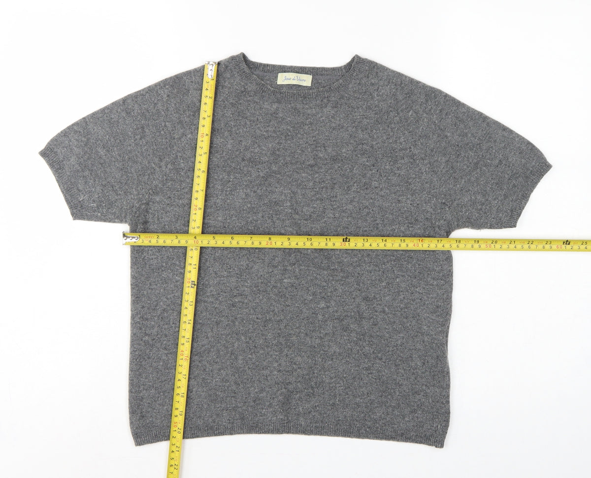 Joie de Vivre Women's Grey M Cashmere Wool Short Sleeve Jumper Knit