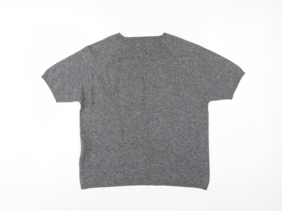 Joie de Vivre Women's Grey M Cashmere Wool Short Sleeve Jumper Knit