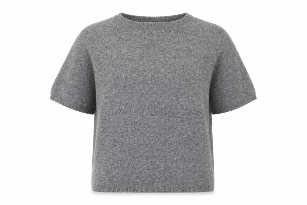 Joie de Vivre Women's Grey M Cashmere Wool Short Sleeve Jumper Knit