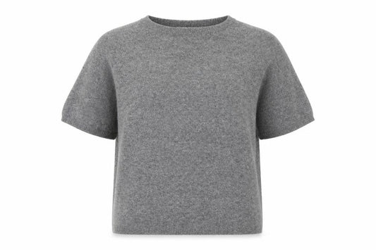 Joie de Vivre Women's Grey M Cashmere Wool Short Sleeve Jumper Knit