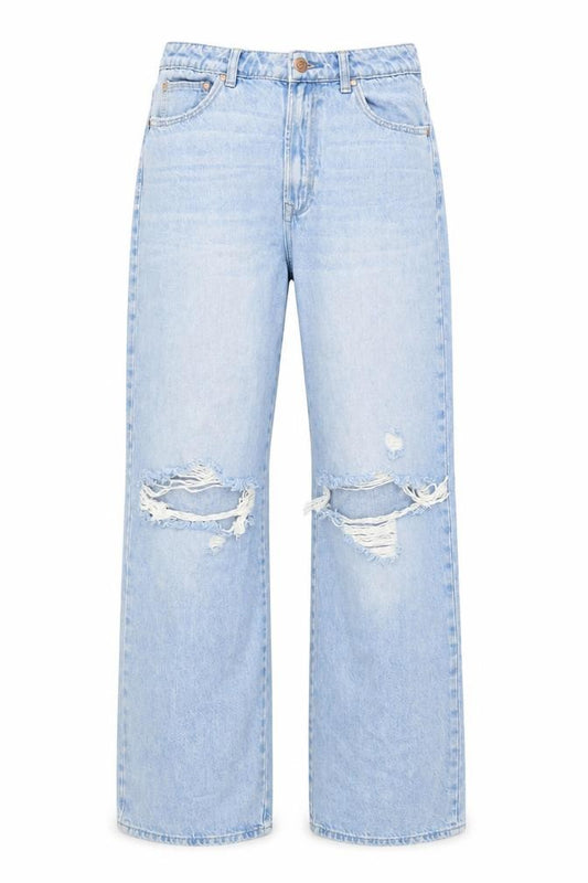 Stradivarius Women Blue UK 12 Long Straight Fit Ripped Jeans