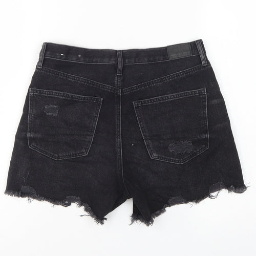 American Eagle Women Black UK 10 High Rise Distressed Denim Cut-Off Shorts
