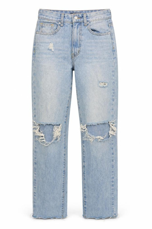 PrettyLittleThing Women Blue UK 6 High Rise Distressed Straight Jeans