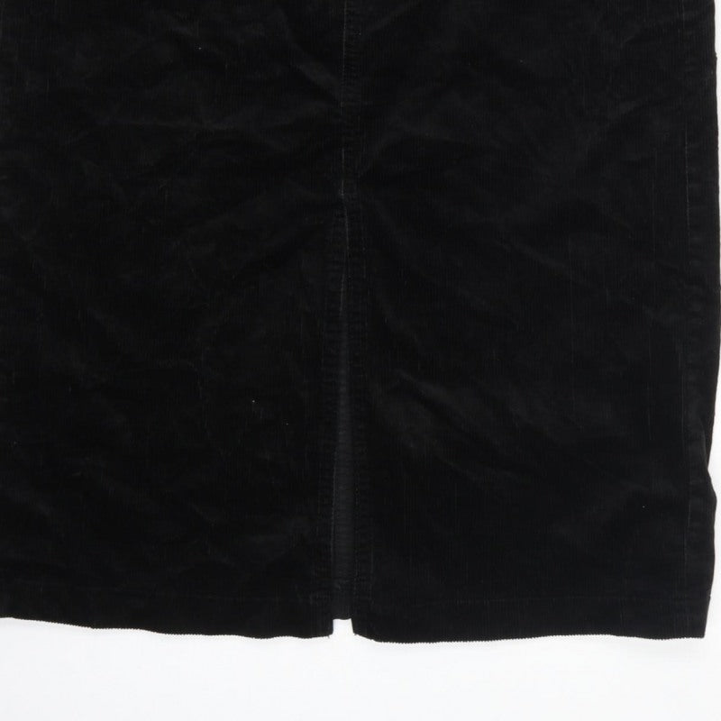 Marks and Spencer Women Black UK 10 Long Corduroy Pencil Skirt