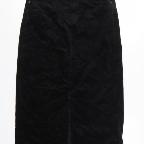 Marks and Spencer Women Black UK 10 Long Corduroy Pencil Skirt