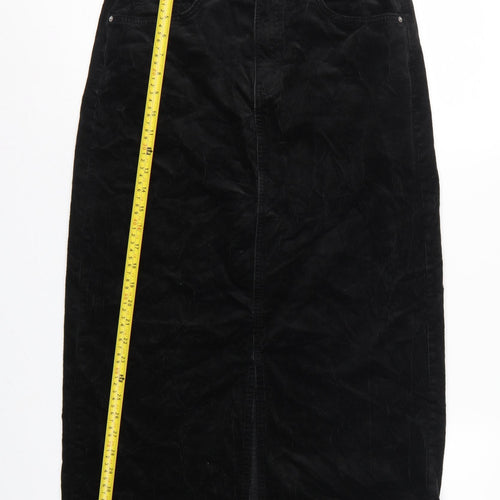 Marks and Spencer Women Black UK 10 Long Corduroy Pencil Skirt