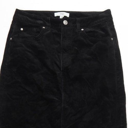 Marks and Spencer Women Black UK 10 Long Corduroy Pencil Skirt