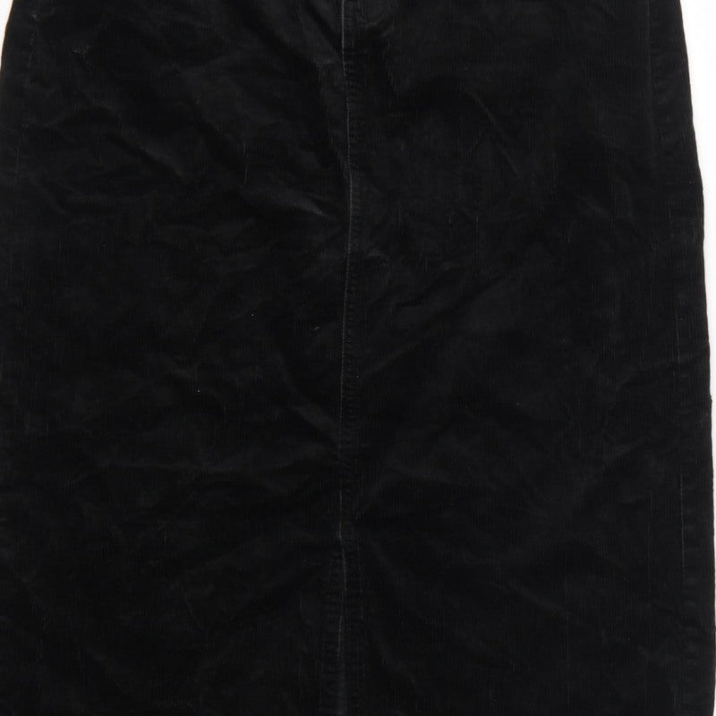 Marks and Spencer Women Black UK 10 Long Corduroy Pencil Skirt