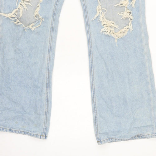 Masonprince Women’s Blue S High Rise Distressed Wide-Leg Jeans