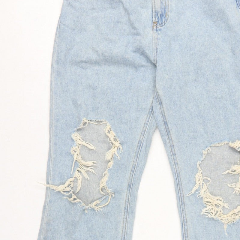 Masonprince Women’s Blue S High Rise Distressed Wide-Leg Jeans