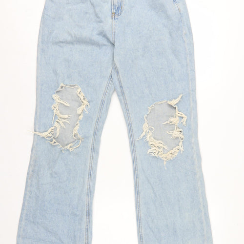 Masonprince Women’s Blue S High Rise Distressed Wide-Leg Jeans