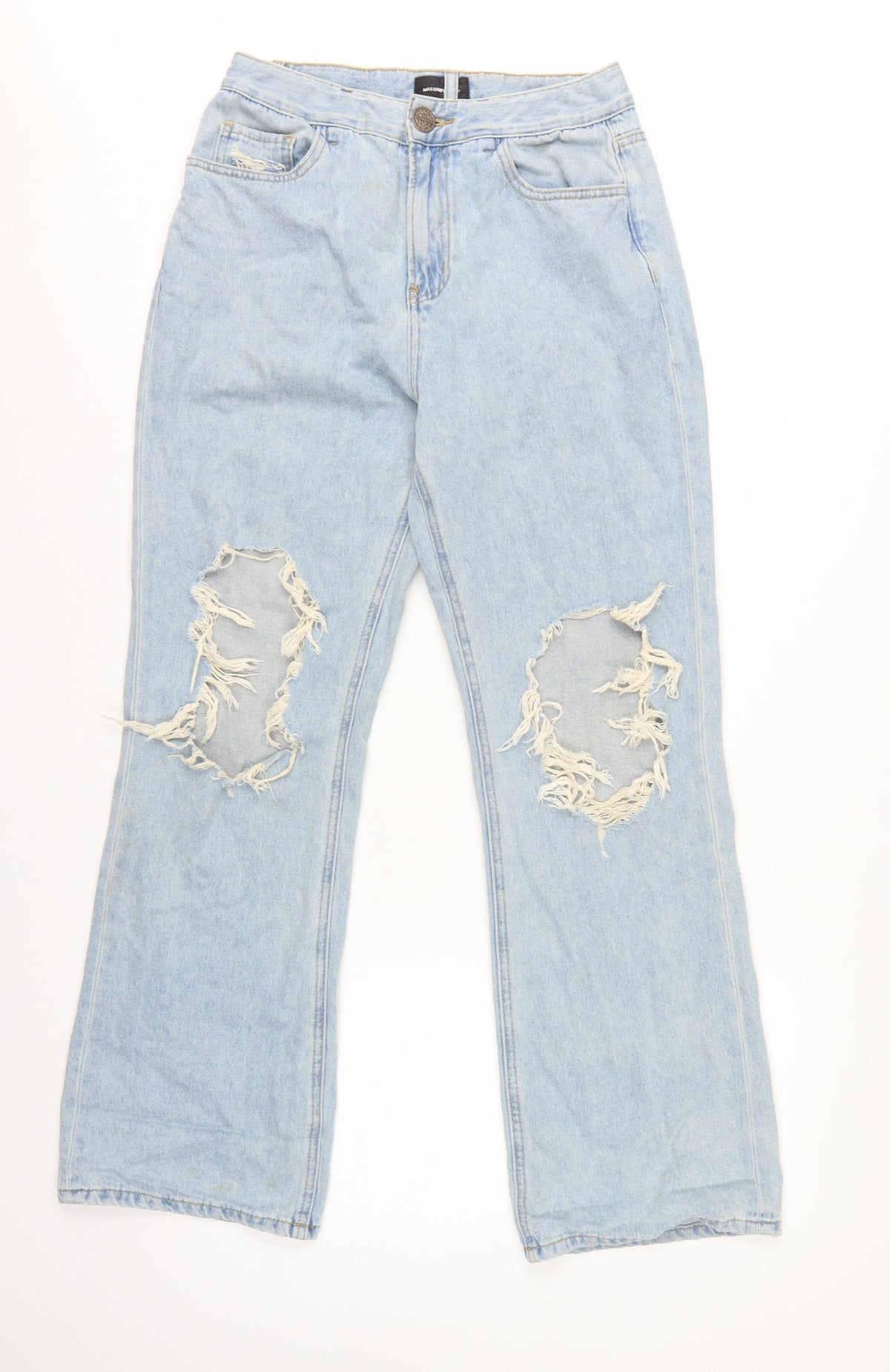 Masonprince Women’s Blue S High Rise Distressed Wide-Leg Jeans