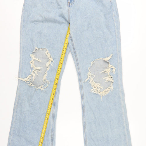Masonprince Women’s Blue S High Rise Distressed Wide-Leg Jeans