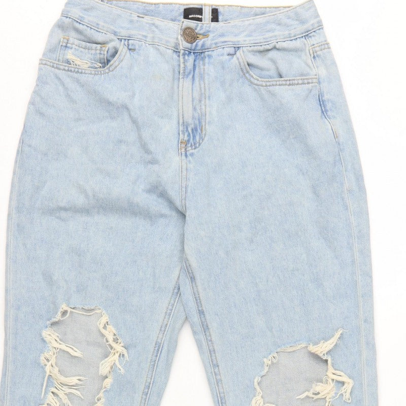 Masonprince Women’s Blue S High Rise Distressed Wide-Leg Jeans