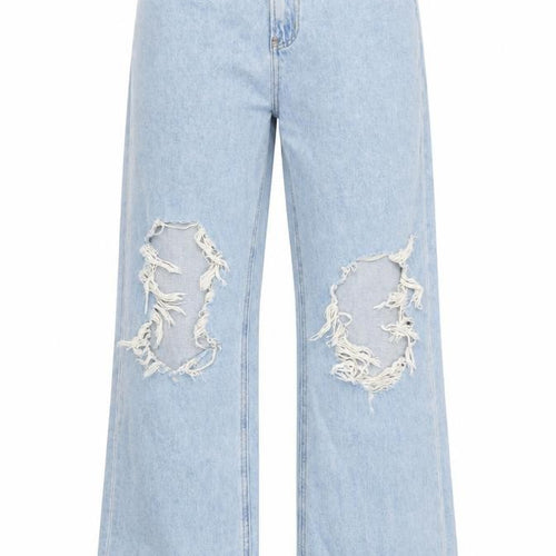 Masonprince Women’s Blue S High Rise Distressed Wide-Leg Jeans