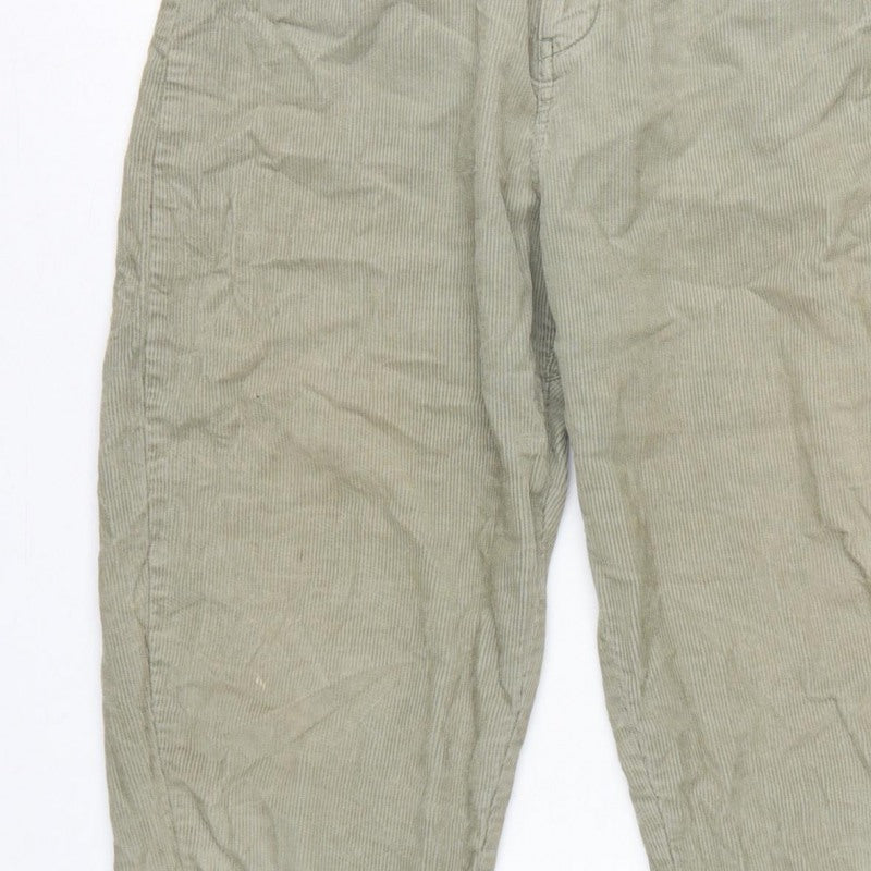 Zara Women Green UK 8 Paperbag Corduroy Tapered Trousers