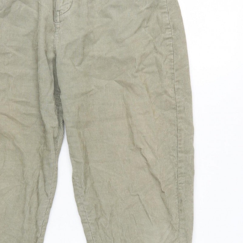 Zara Women Green UK 8 Paperbag Corduroy Tapered Trousers