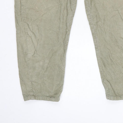 Zara Women Green UK 8 Paperbag Corduroy Tapered Trousers