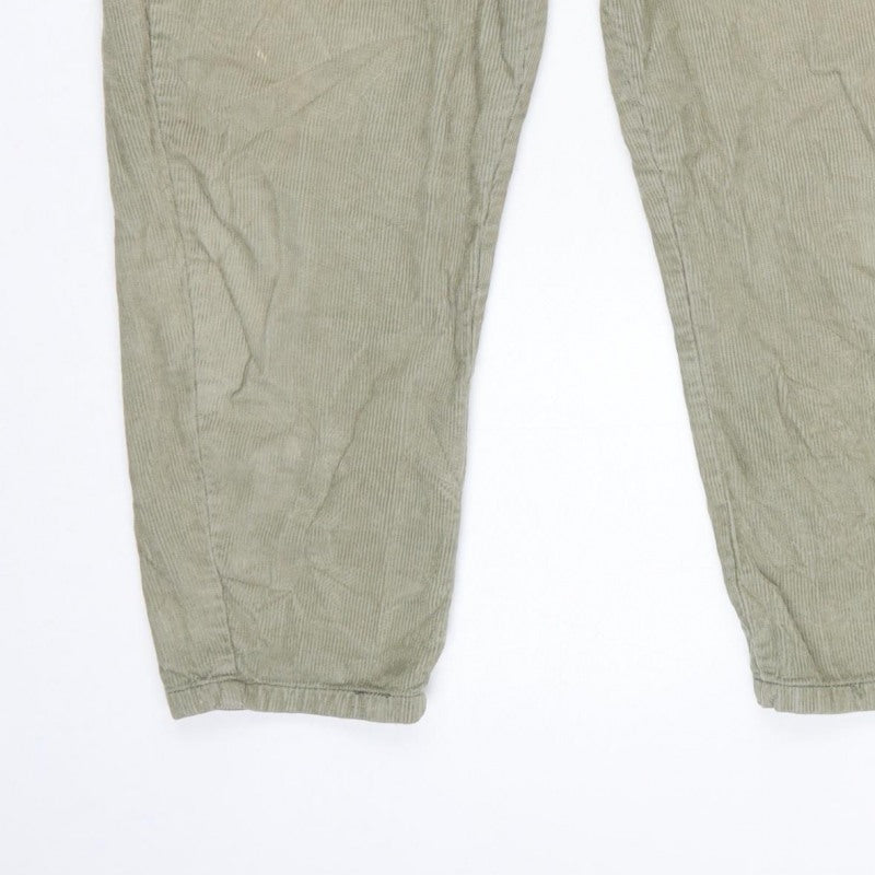 Zara Women Green UK 8 Paperbag Corduroy Tapered Trousers