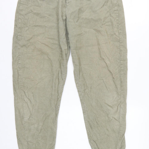 Zara Women Green UK 8 Paperbag Corduroy Tapered Trousers