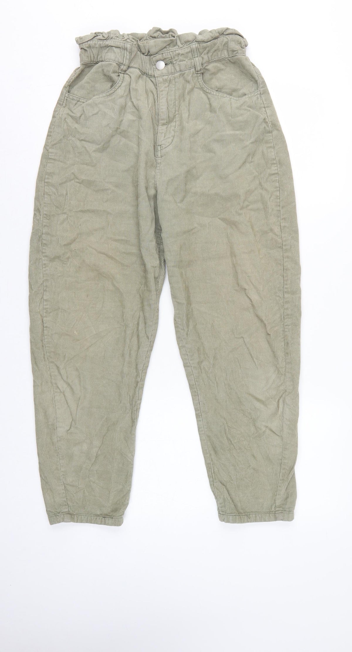 Zara Women Green UK 8 Paperbag Corduroy Tapered Trousers
