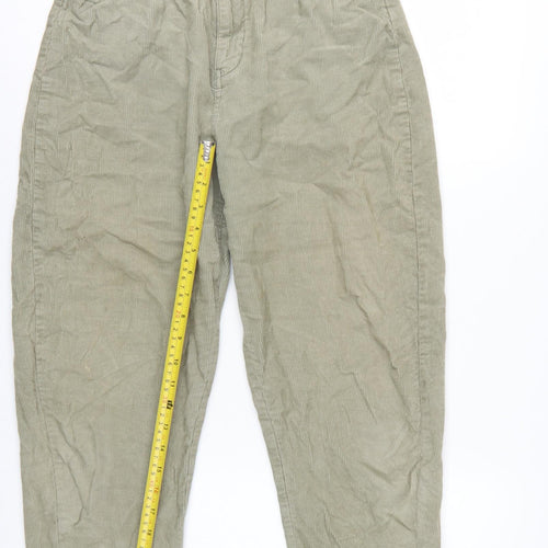 Zara Women Green UK 8 Paperbag Corduroy Tapered Trousers