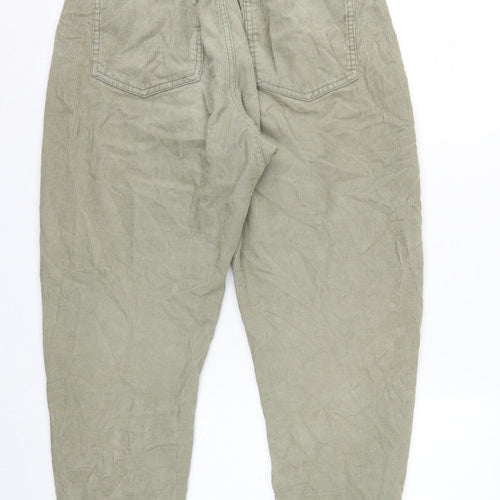 Zara Women Green UK 8 Paperbag Corduroy Tapered Trousers
