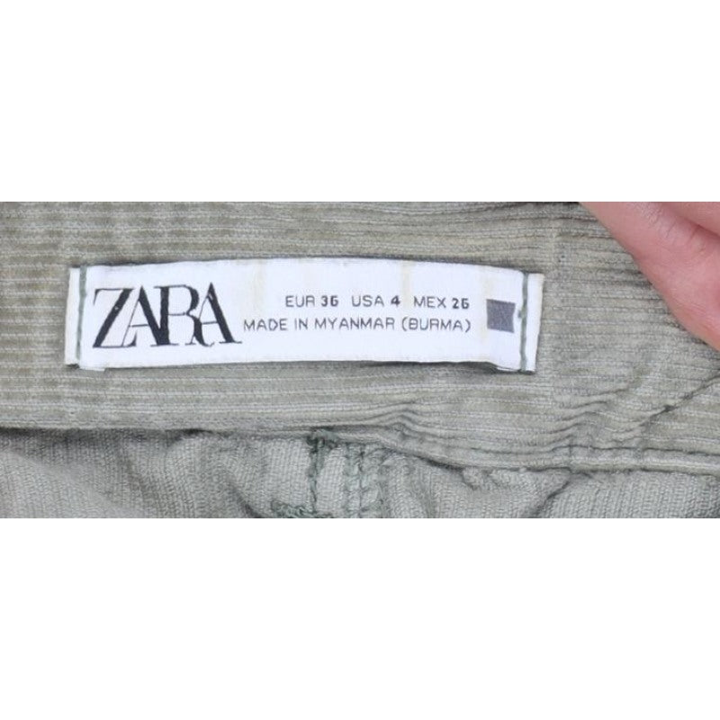 Zara Women Green UK 8 Paperbag Corduroy Tapered Trousers