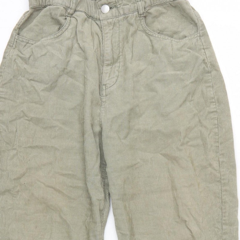 Zara Women Green UK 8 Paperbag Corduroy Tapered Trousers