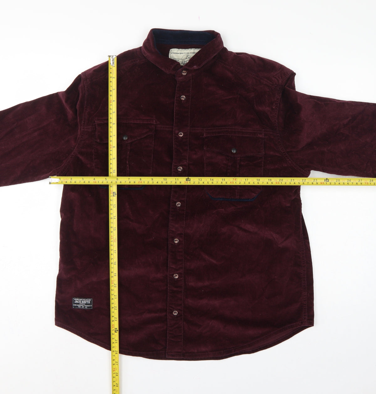 Close-up detail of Jack South Men’s Red L Corduroy Western Button-Up Shirt