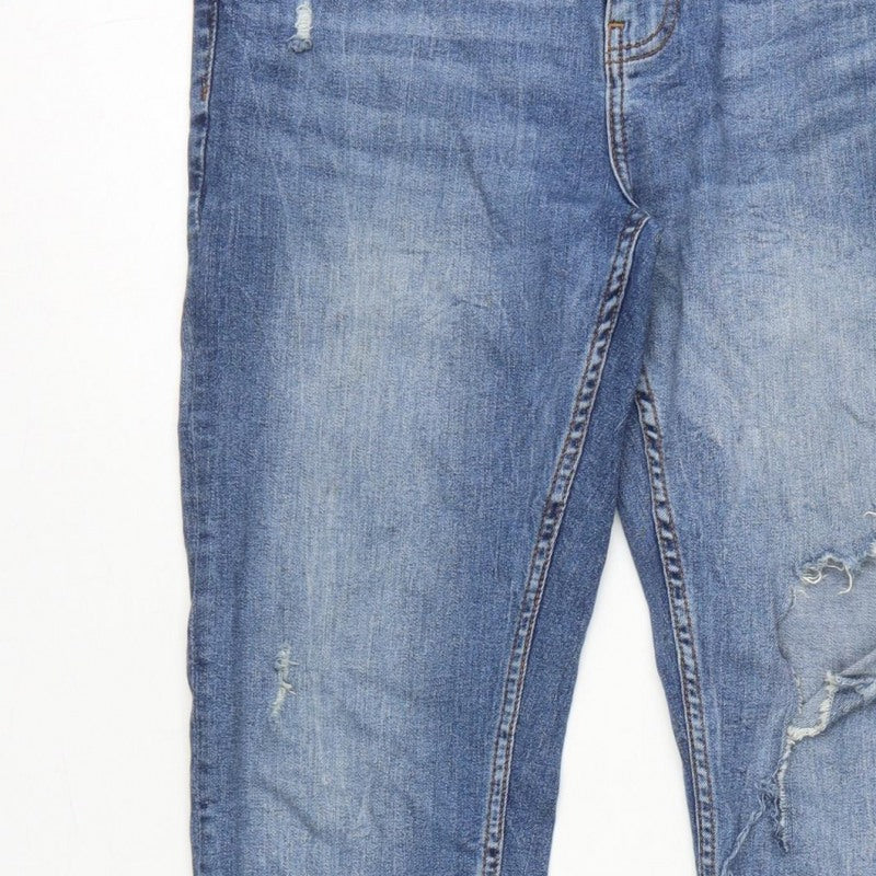 Zara Women Blue UK 14 Skinny Distressed Stretch Denim Jeans