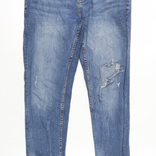 Zara Women Blue UK 14 Skinny Distressed Stretch Denim Jeans